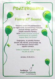 Podzi�kowania z Fundacji Mam Marzenie za realizacj� koncertu charytatywnego